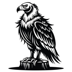 Naklejka premium monochromatic vulture eagle silhouette line art vector illustration with a white background