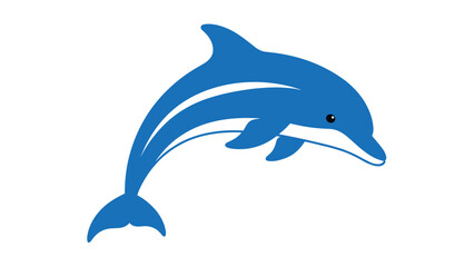 Obraz premium Simple blue dolphin jumping silhouette isolated on a plain white background for marine life and ocean-themed graphic design projects.