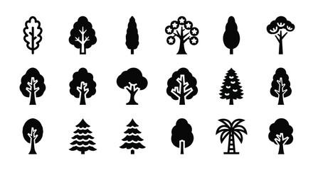 Collection of various tree shapes in a dark minimalist silhouette © DELRUBA