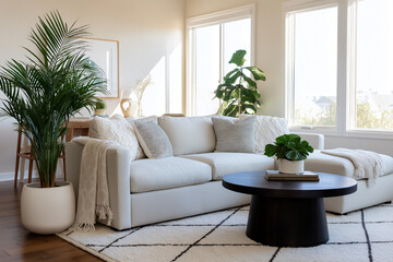 Cozy living room with natural light and stylish decor