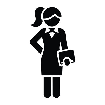 Black silhouette of a professional woman in business attire holding a document folder