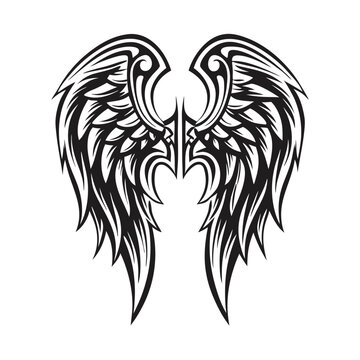 Modern Tribal Wing Silhouette Vector for Minimalist Tattoo Art