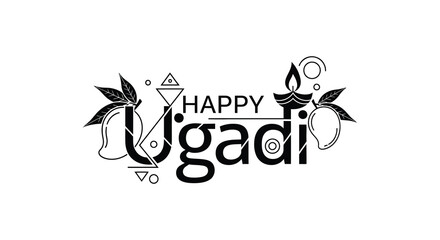 Happy ugadi festive typography design with floral elements a striking silhouette © MdShifulIslam