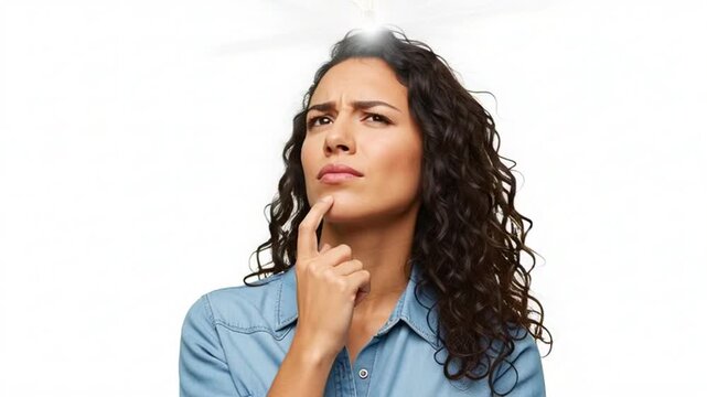 Woman Thinking With Lightbulb Idea Symbol Above Head