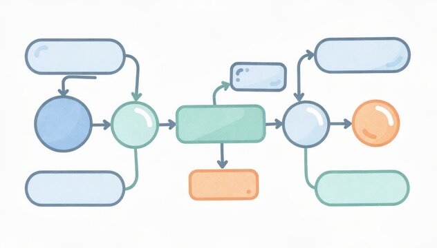 Engaging and systematic flowchart illustrating digital processes with colored nodes and shapes representing complex workflows and logical sequences demonstrating innovation and strategy
