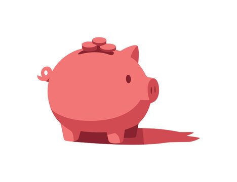 Piggy bank silhouette stand in gup right with round body short legs and small coins loton top positioned in the left third