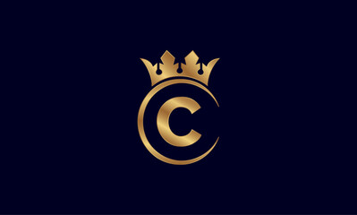 Luxury Golden Letter C Logo with Royal Crown and Circular Frame on Dark Background