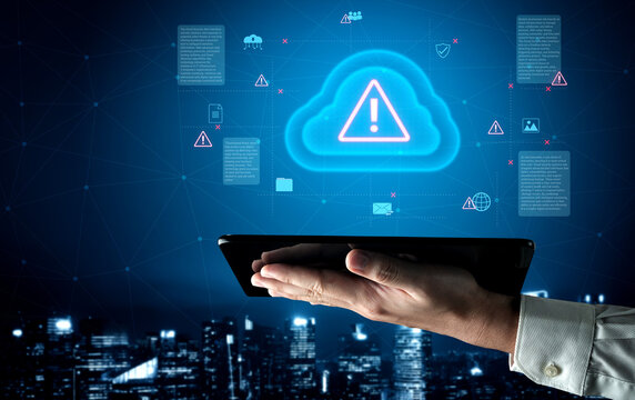 Cloud computing with alert icons and security elements, representing real-time threat detection, risk prevention, and digital infrastructure protection Parse