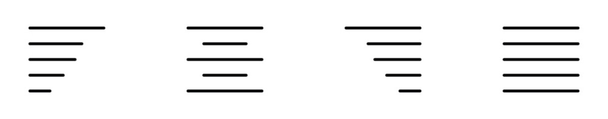 Text alignment icon set, paragraph formatting symbol, left right center justify sign, typography editor vector illustration © Habiba Anika