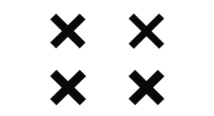 Fototapeta premium Four black x marks arranged on a white background silhouette