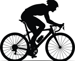 Fototapeta premium Road cyclist silhouette illustration, bicycle sport artwork, cycling fitness vector design, athletic transport graphic icon, black white rider symbol