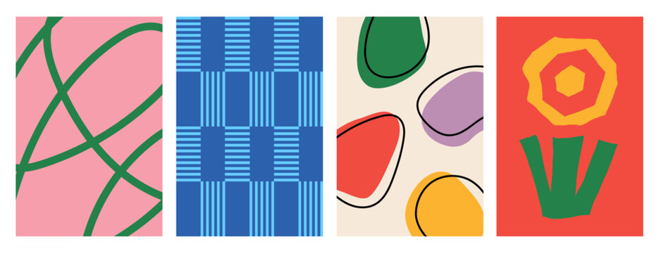 Collection of textured abstract backgrounds with varied cheerful patterns. Colorful background suitable for posters, cards, covers, branding and banners. Vector illustration
