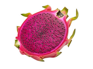A vibrant dragon fruit showcasing its striking pink flesh and green spiky exterior