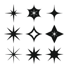 Fototapeta premium sparkle star icon set silhouette line art vector illustration with a white background