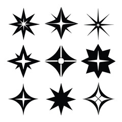 Obraz premium sparkle star icon set silhouette line art vector illustration with a white background