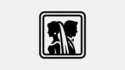Fototapeta premium Elegant wedding couple silhouette in modern square frame