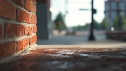 Naklejka premium Brick building ledge on city street