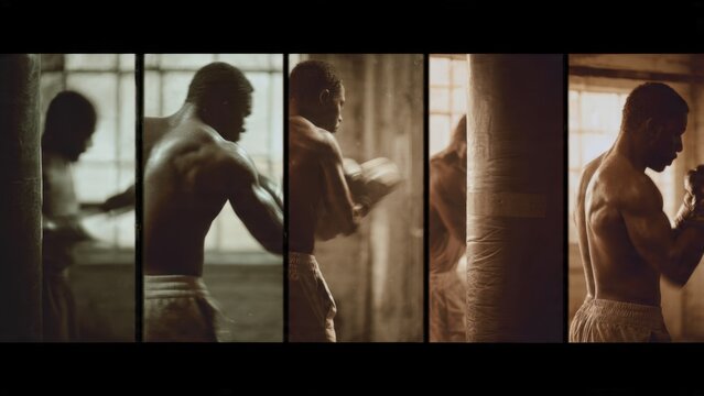 Boxer training in the gym sepia toned