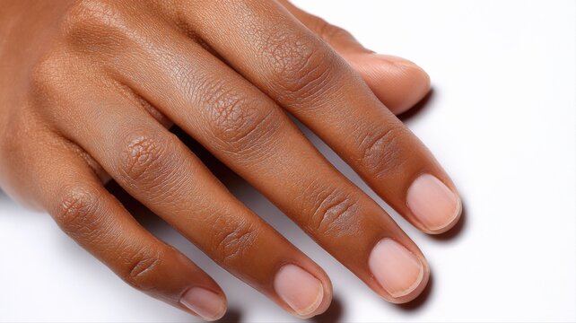 Close-up of a Woman's Hand with Clean, Natural Nails Exhibiting Manicured Beauty and Healthy Nail Care