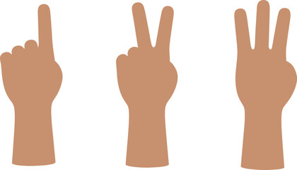 Obraz premium Hand gesture counting silhouettes illustration isolated on white background featuring one, two and three finger signs for number communication and educational symbol design