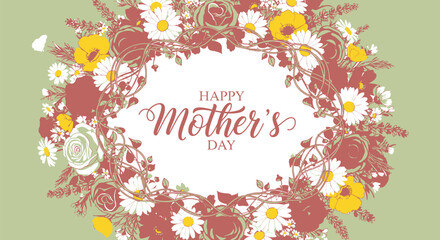 Fototapeta premium Mother's Day floral wreath vector graphic