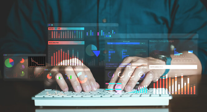 Business Financial Data Analysis with Real Time Market Dashboard and Performance Metrics on Desktop Screen.
