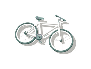 Obraz premium Minimalist white bicycle with green accents casting a shadow on a plain background