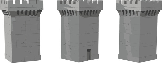 Medieval stone tower illustration isolated on white background featuring castle fortress turret architecture, historic defense building structure for game asset, fantasy environment design © Saera