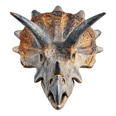 Triceratops brow horn with weathered mineralized surface. Isolated white background. Png format