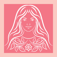 Elegant Line Art Portrait of a Woman with Floral Details, Minimalist Design for Beauty, Fashion, or Wellness Branding and Advertising