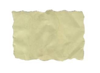 Obraz premium Torn thick yellow paper, wrinkled surface texture with rough ripped edges, vintage document design element transparent background