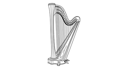 Detailed sketch of a classical harp with ornate curves and stringed instrument design