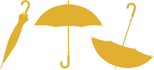Umbrella silhouettes set illustration isolated on white background featuring open and closed parasol shapes for rain protection, weather forecast and safety concept design © Saera