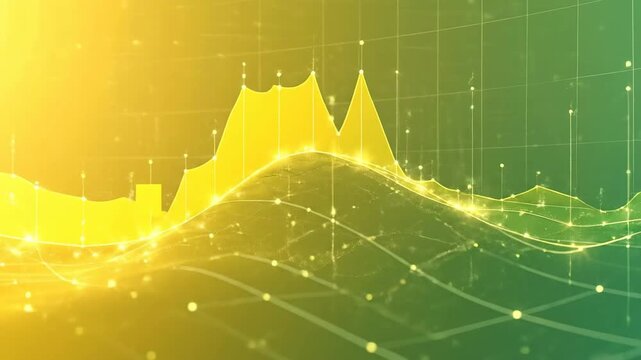 Abstract financial chart with uptrend lines and glowing dots on a gradient background.