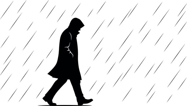 Silhouette of a person walking alone in the rain
