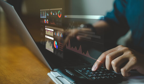 Advanced Data Analytics Dashboard with Artificial Intelligence Insights on Modern Laptop Screen.