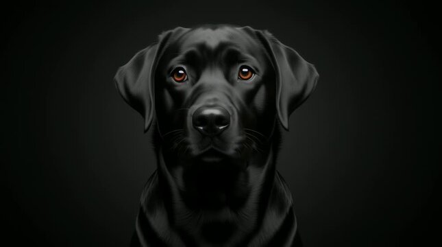 Black dog, portrait and canine in a studio setting for pet adoption awareness with Labrador Retriever looking upwards intently. Loyalty, companionship and animal rescue with dark fur texture