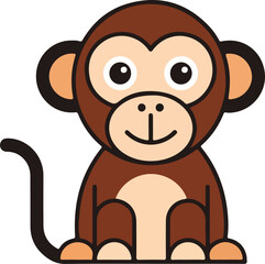 Fototapeta premium Cartoon Monkey Sitting with Happy Facial Expression.