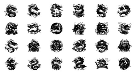 Obraz premium Chinese Dragon Logo - 24 Professional Vector Icons for Oriental Asian Culture