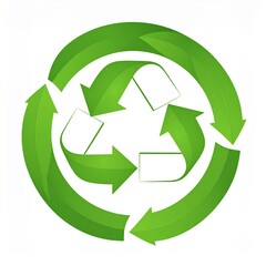 Obraz premium Green circular recycling arrows icon with paper and plastic symbols eco sustainability concept