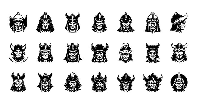 Mongol Warrior Head Mascot Logo - 24 Vector Icons for Military Gaming and Sports