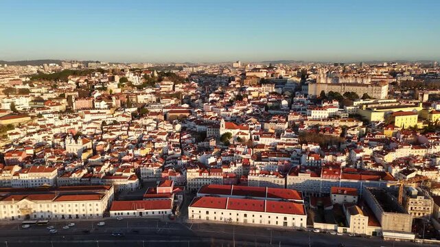 Lisbon Alfama at Sunrise &ndash; Aerial Approach from Tagus River