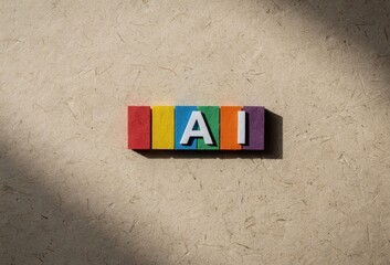 Obraz premium Colorful wooden blocks spell AI on a light wooden surface symbolizing innovation creativity and technology in the era of artificial intelligence development and digital transformation