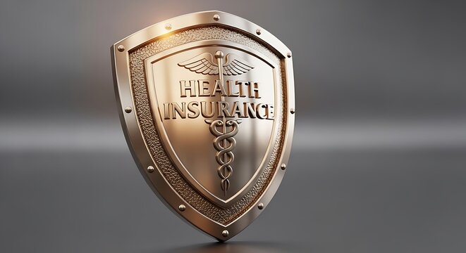 Golden health insurance shield emblem