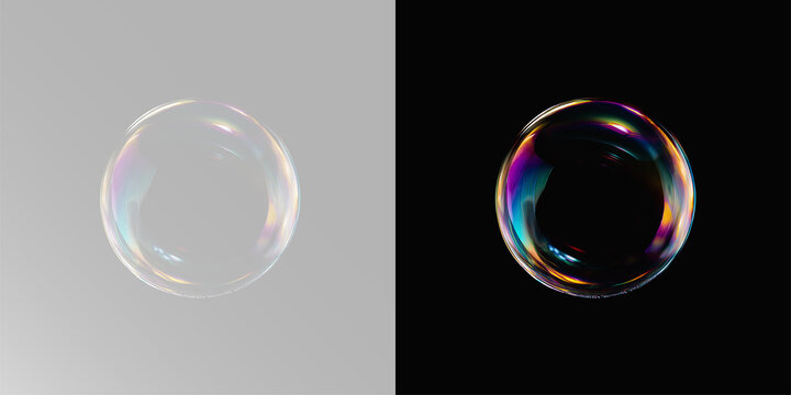 Abstract lens flare bubble circle, glowing rainbow halo ring with prism refraction and light glare, iridescent glass orb effect on transparent background overlay soap bubbles png