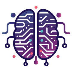 Futuristic AI robot brain with circuit neural network isolated on transparent background