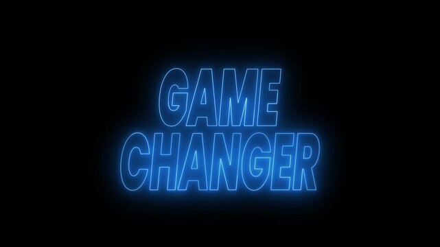 Game changer text animation in blue neon glow effect. 4k animated typography perfect for technology, innovation, business concepts in presentations, social media.