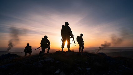 Dramatic Battlefield Soldier Silhouette at Sunrise