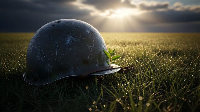 War Aftermath Hope Concept with Helmet