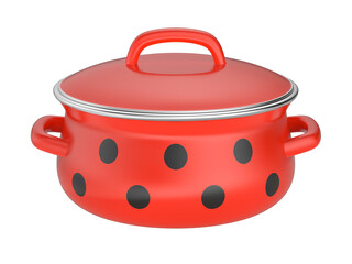 Red enamel cooking pot on transparent background